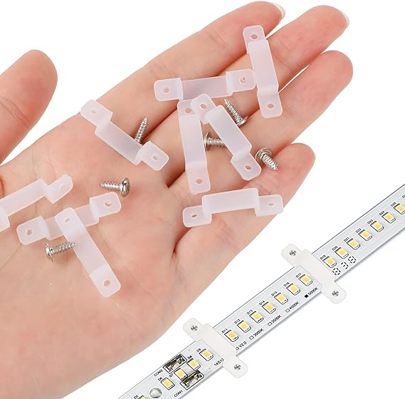 200 Pcs LED Strip Mounting Clips Strip Light Clamp Holder Mounting Brackets with 400 Pcs Screws Silicone LED Strip Light Double Side Fixing Clips for 10mm Wide Waterproof Strip Lights