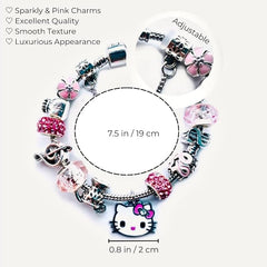 AMANO Hello Kitty bracelet - Chain Cuff jewelry charms for bracelets, cute stainless steel charm, fashion cartoon accessories for women girls kids sisters Bff friendship wife gifts birthday from