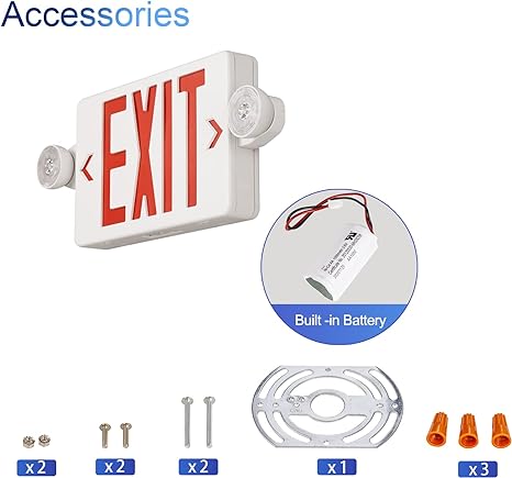 TANLUX Red Exit Sign with Emergency Lights, LED Emergency Exit Light with Battery Backup, UL Listed, AC 120/277V, Commercial Emergency Lights Combo for Business - 1 Pack