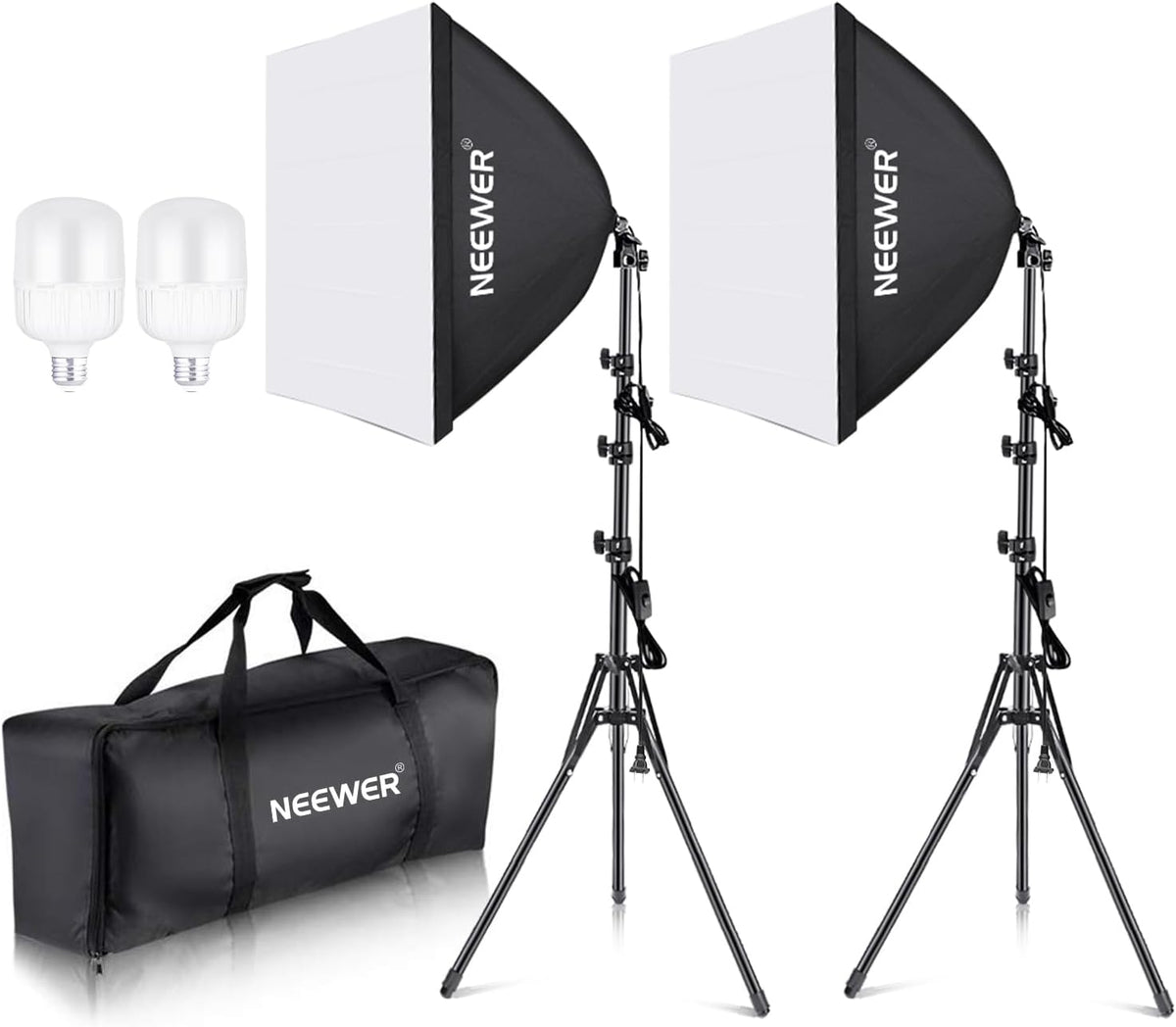 NEEWER 700W Equivalent Softbox Lighting Kit, 2Pack UL Certified 5700K LED Lighting Bulbs, 24x24 inches Softboxes with E26 Socket, Photography Continuous Lighting Kit Photo Studio Equipment