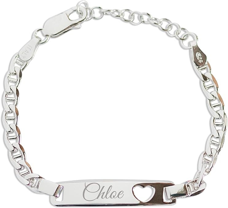 Personalized Gift Sterling Silver Children's ID Name Bracelet for Babies, Toddlers, or Little Girls Custom Jewelry with Engraving (Newborn - 12 Years)