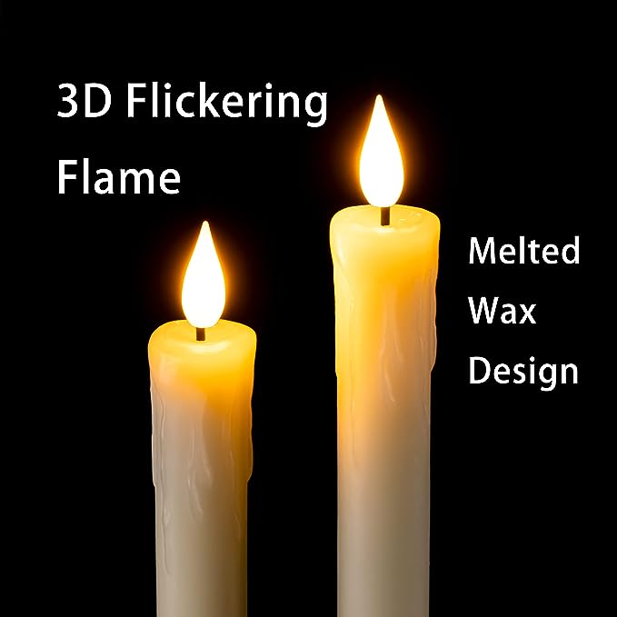 Homemory Real Wax LED Flameless Taper Candles with Remote Timer, 9.6 Inches Ivory Candlesticks, Dripless Battery Operated 3D Flickering Flame for Fireplace Xmas Halloween