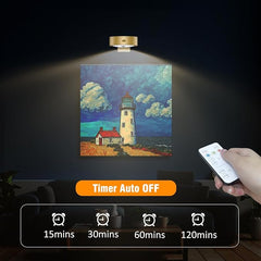 3Pack Picture Light Battery Operated Painting Lights for Wall Wireless Magnetic Display Art Light with Remote Controls,Dimmable&Timer Portrait Light for Art Frame Artworking,Wall Decor Puck Light-Gold