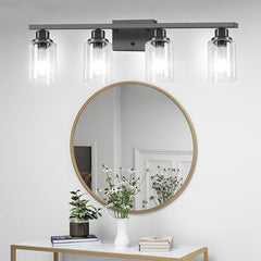 DIKAIDA Bathroom Vanity Light, 4-Light Modern Matte Black Wall Sconce Lighting with Clear Glass Shade, Black Wall Lights,Bath Vintage Wall Mounted Lamps for Mirror Bedroom Living Room