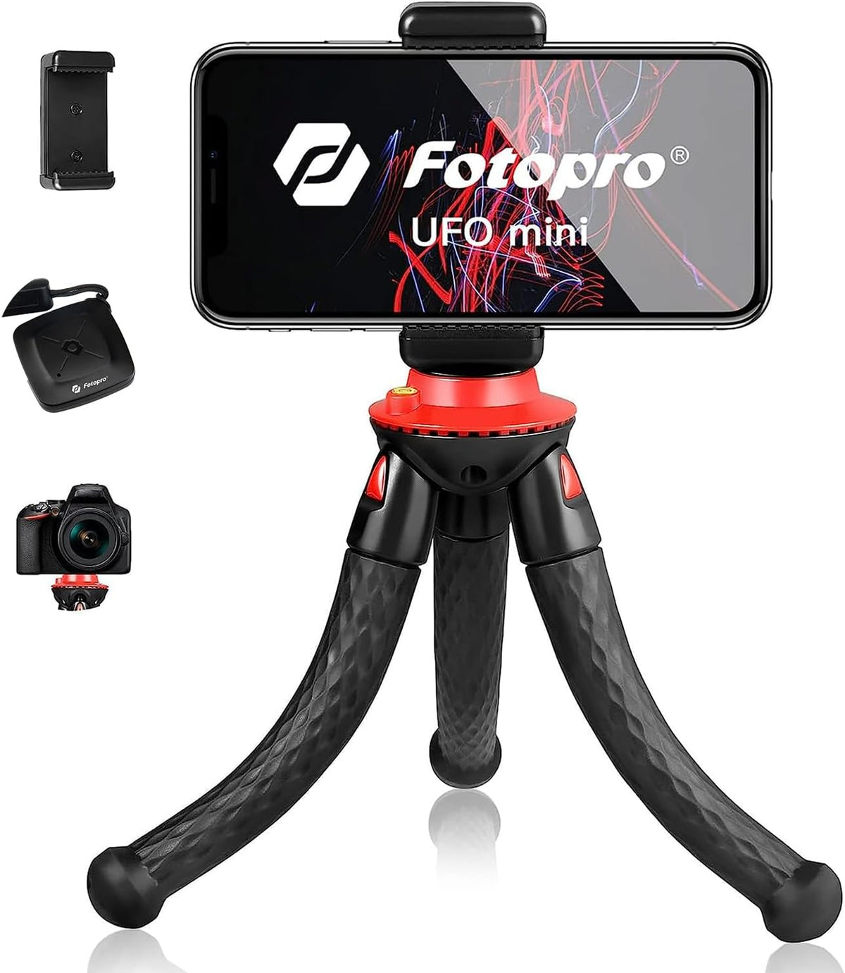 Fotopro Mini Phone Tripod for Smartphone, Flexible Tripod with Bluetooth Remote, Tabletop Travel Tripod with Smartphone Mount for Camera, iPhone, Action Camera