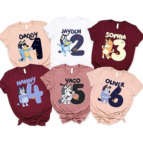 Personalized Family Birthday Shirt, Friends Matching Shirt, Custom Name Birthday T-Shirt for Kids Toddler, Cartoon Characters Shirts