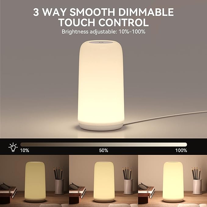 ROOTRO Touch Bedside Table Lamp, [Sleek Design & RGB Mode] 3 Way Dimmable Small Lamp for Bedroom, LED Lamp with Warm White Lights, Multi-Color Smart Nightstand Lamp for for Living Room Home Gifts