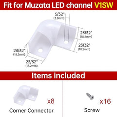 Muzata 8PACK LED Channel Corner Connector Kit L-Shape for V1SW V-Shape Strip Light Aluminum Channels System, 90 Degree Adaptor, LC08 Series LA2 LC2