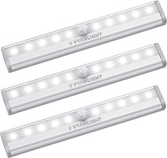 VYANLIGHT Under Cabinet Lights - Wireless Motion Sensor LED Light Strips for Pantry, Closet, Kitchen, Bathroom - Battery Operated Magnetic Cabinet Lighting with Auto Off, Daylight Sensor (3 Pack)