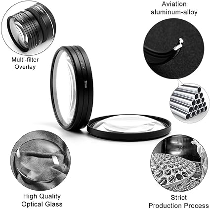 52mm Close-up Filter Kit 4 Pieces(+1,+2,+4,+10) Macro Filter Accessory Close-up Lens Filter Kit Set with Lens Filter Pouch for Canon Nikon Sony Pentax Olympus Fuji DSLR Camera+Lens Cap