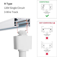 mirrea H Type Track Lighting Head to E26 Medium Screw Base Adapter Light Direction Adjustable Pack of 3 (White)