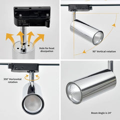 MengLai Dimmable Led Track Light Head 3 Pack ， Adjustable Tilt Angle Track Lighting Fixture, 24° Angle for Accent Retail,Kitchen，,7w 3000k CRI 90(Chrome housing 3000k)