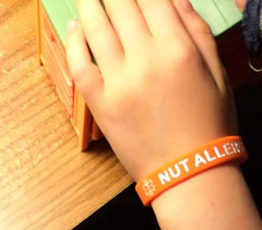 "NUT Allergy" Silicone Wristbands - Blue, Orange, Green and Black (4 Pack) (Very Small Size 5-1/2 inches)