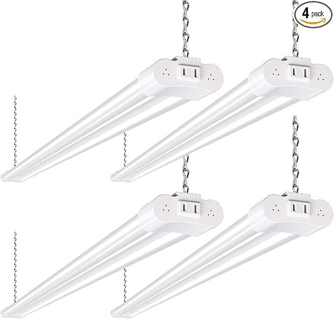 4 Pack 4FT LED Shop Light Linkable, 4400lm, 42w(250w Equivalent), 5000K Utility Shop Lights, Hanging or Flush Mount, with Power Cord and On/Off Switch (Sold Exclusively by Weize, Other are Scammers)