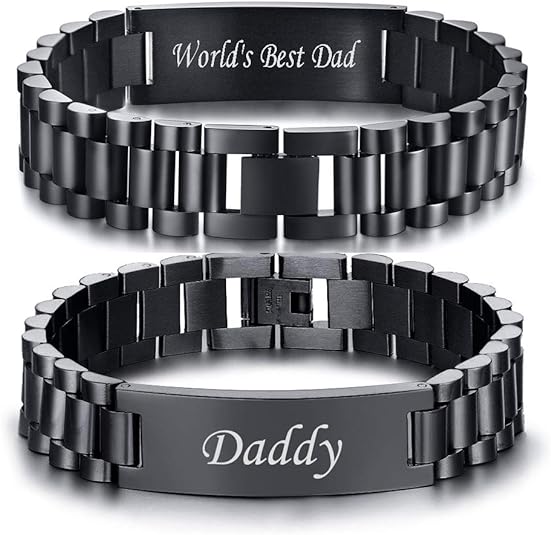 VNOX Masculine Watch Band Stainless Steel Link Bracelet Personalized Engraved DAD Jewelry Gift for Men DAD Father