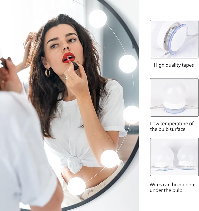 Hollywood Style Led Vanity Mirror Lights Kit - Vanity Lights Have 10 Dimmable Light Bulbs for Makeup Dressing Table and Power Supply Plug in Lighting Fixture Strip, White (No Mirror Included)