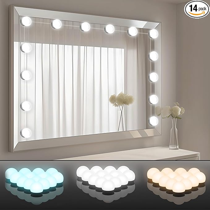 Vanity Lights for Mirror,Premtess Hollywood Style Vanity Lights with 14 dimmable Bulbs,Adjustable Color & Brightness,USB Cable(No Mirror Include)