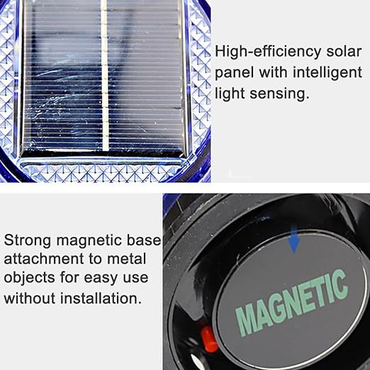 Aolyty Solar Strobe Warning Light with Strong Magnetic Base LED Warning Lamp Super Bright Solar Safety Flashing Light Waterproof for Construction, Traffic, Factory, Crane Tower, Dock (Red&Blue)