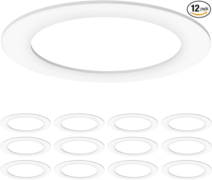 Sunco 12 Pack Goof Rings for Recessed Light Fixture Living Room Can Light Goof Trim Ring, Outer Diameter 8.6-inch, Inner Diameter 6.2-inch, Matte Finish, Flush Mount, 5-6 Inch, White