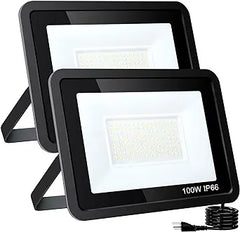 LKXDOV LED Flood Lights Outdoor, 100W 10000LM Outside Work Light with Plug IP66 Waterproof, 6000K Portable Exteriores Security Floodlights for Yard, Garden, Stadium, Playground (2 Pack)