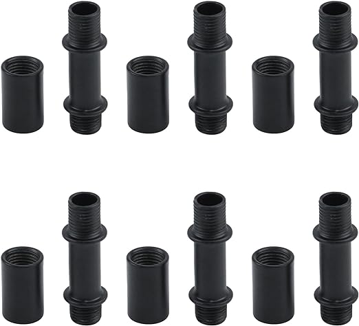 KUMGROT 6 PCS Straight Pipe Lamp Stem Kit M10 Black Lamp Rod with Connector 1.57" Long Light Fixture Parts