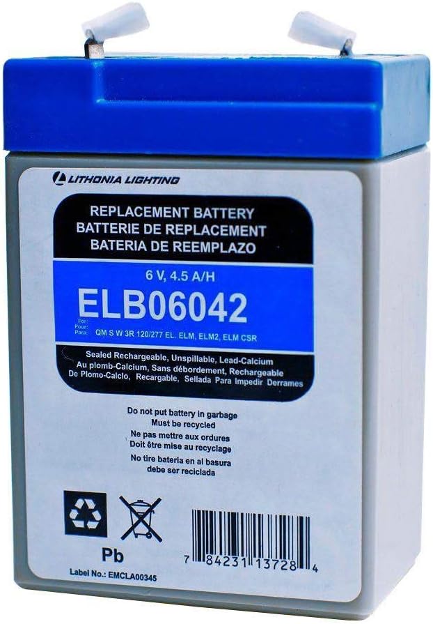 Lithonia Lighting ELB 06042 Battery Emergency Replacement Batter, 6 Volts, 250 Watts, Black