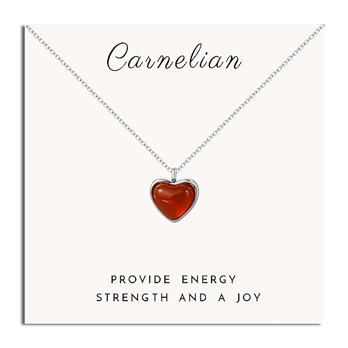 SmileBelle Red Heart Necklace Carnelian necklace for women, red stone heart pendant necklace for girls, silver heart jewelry as cute lover necklace for teen, red crystal necklaces as Anniversary Gifts