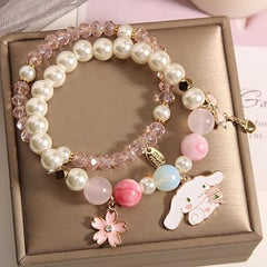 Kawaii Bracelets Crystal Beads Bracelet Set Cute Cartoon Elastic Beaded Pearl Bracelets Jewelry for Girls Women Bff Friendship Gift