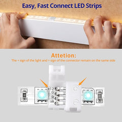 Jin&Bao LED Strip Light Connectors Kit - 10mm 4 Pin RGB Connectors, 12 Gapless, 6 Corner, 20 Wire Clips and Open Tool for 5V-24V LED Strips