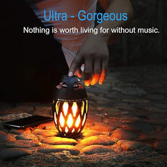 DiKaou LED Flame Outdoor Table Lamp Torch Table Lamp with Blutooth Speaker, Rechargeable Ambience Lantern with Flickers Warm Light for Patio/Porch/Home Decor, Best Gift for Men Women Teens Kids