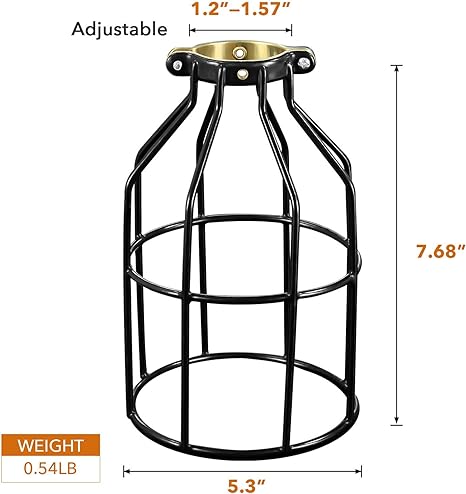 Simple Deluxe 1-Pack Adjustable Industrial Clamp on Metal Bulb Guard Cage for Pendant, Farmhouse Light Fixture, Vintage Lamp Shades and Hanging Lamp, Black