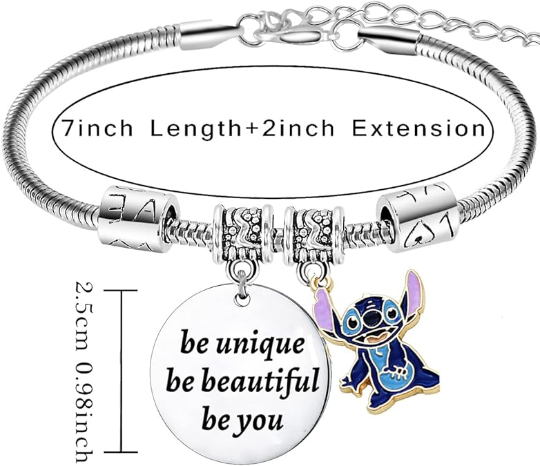 Mebvdebe Stitch Gift Inspirational Bracelet Stitch Charm Bracelet ohana Bracelets Gifts for Niece Nephew Stitch Birthday Gifts Stitch Gifts for Girls Boys Stitch Jewellery