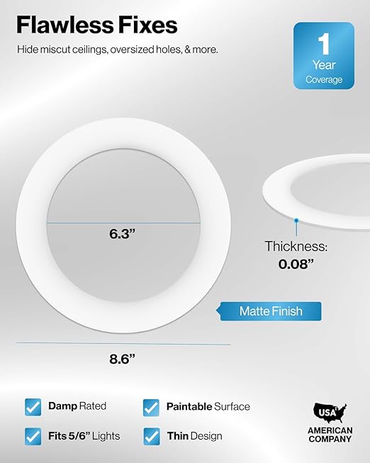 Sunco 12 Pack Goof Rings for Recessed Light Fixture Living Room Can Light Goof Trim Ring, Outer Diameter 8.6-inch, Inner Diameter 6.2-inch, Matte Finish, Flush Mount, 5-6 Inch, White