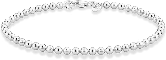 Miabella 925 Sterling Silver 3mm Round Bead Ball Chain Anklet Ankle Bracelet for Women Teen Girls, Jewelry Made in Italy