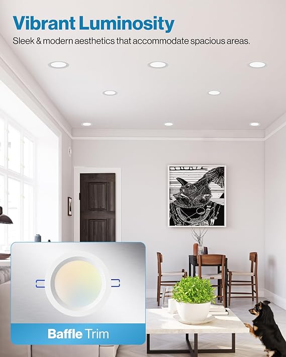 Sunco 12 Pack 4 Inch Ultra Thin LED Recessed Ceiling Lights, Baffle Trim, Selectable CCT 2700K/3000K/4000K/5000K/6000K Dimmable 10W, Wafer Thin, Canless with Junction Box