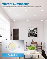 Sunco 12 Pack 4 Inch Ultra Thin LED Recessed Ceiling Lights, Baffle Trim, Selectable CCT 2700K/3000K/4000K/5000K/6000K Dimmable 10W, Wafer Thin, Canless with Junction Box
