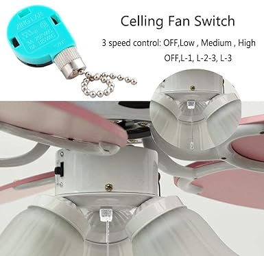 Ceiling Fan Switch 3 Speed 4 Wire Zing Ear ZE-268S6 Pull Chain Cord Switch Replacement for Ceiling Fans,Wall Lamps,Cabinet Light (Nickel Pull Chain)