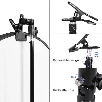 SLOW DOLPHIN Photo Studio Heavy Duty Metal Clamp Holder with 5/8 Light Stand and Umbrella Reflector Holder