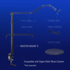 Elgato Master Mount S - Premium Desk Clamp with Pole extendable up to 54cm/21in and 1/4 inch Thread to Mount Lights, Cameras, and Microphones, perfect for Streaming, Videoconferencing, and Studios