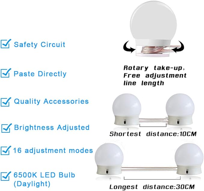 SICCOO Makeup Vanity Lights for Mirror, Hollywood Style LED Vanity Mirror Lights with 14 dimmable Bulbs, USB Cable, White