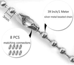 4 Pack Ceiling Fan Pull Chain Extender,Each Chain Length 39-inch(1 Meter) with 8 Connectors,Standard 3 mm Diameter Beaded Ball, Fit for Ceiling Fans and Light Fixtures Factory Pull,Silvery