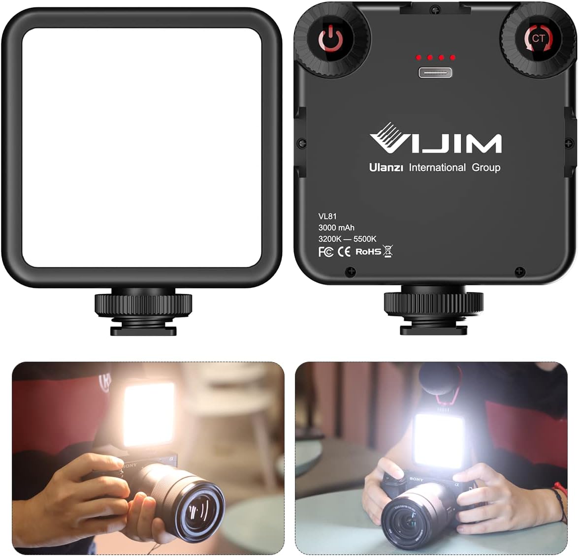 VL-81 LED Video Light w Softbox, Portable Light for Photography Cold Shoe On-Camera Video Lights CRI95+ 3200K-5600K Bi-Color 3000mAh Rechargeable Dimmable Vlog Light for DSLR Camera Gopro