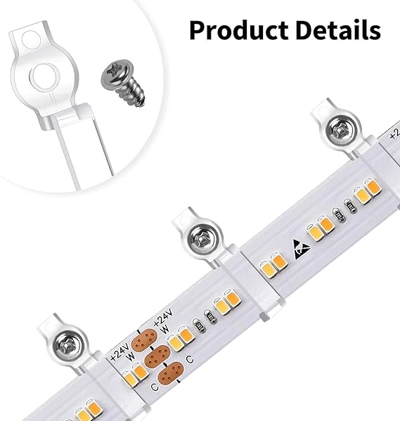 100PCS LED Strip Light Clips Light Fixture Mounting Bracket Clips One Side LED Light Fixing Clips with Screws, Outside Rope Light Hangers for 10 mm Wide Non Waterproof LED Strip Lights