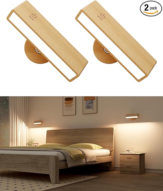 YiLaie Wall Sconces Set of 2 Rechargeable Wall Lights with 360 Rotation,Dimmable Battery Operated Wall Sconce,Magnetic Wall Light for Bedroom,Wireless Wall Mount Light for Picture,Living Room(2 Pack)