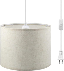 KUAUGST Plug in Pendant Light,15 FT Hanging Lamp with Plug in Cord, On/Off Switch, Pendant Lighting with Fabric Shade, Hanging Light Fixture for Living Room, Bedroom, Dining Room, Kitchen (Beige)