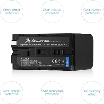 Powerextra 2 Pack Replacement NP-F970 Battery Compatible with Sony DCR-VX2100, DSR-PD150, DSR-PD170, FDR-AX1, HDR-AX2000, HDR-FX1, HDR-FX7, HDR-FX1000, HVL-LBPB, HVR-HD1000U, HVR-V1U, HVR-Z1P