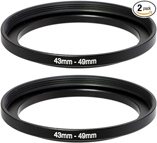 (2 Pcs) 43-49MM Step-Up Ring Adapter, 43mm to 49mm Step Up Filter Ring, 43mm Male 49mm Female Stepping Up Ring for DSLR Camera Lens and ND UV CPL Infrared Filters