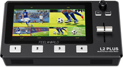 FEELWORLD L2 Plus Multi Camera Video Mixer Switcher with 5.5 inch LCD Touch Screen PTZ Controller Chroma Key 4 HDMI Inputs USB3.0 Output Format Real Time Production Live Streaming Built in Cooler