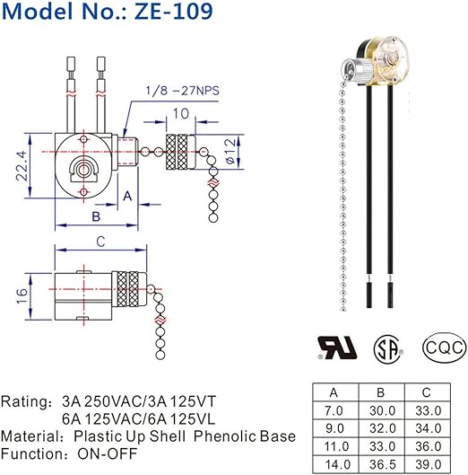 DAYONE Pull Chain Switch Zing Ear ZE-109 Ceiling Fan Switch Ceiling Fan Light Lamp Replacement 2 Pack Nickel