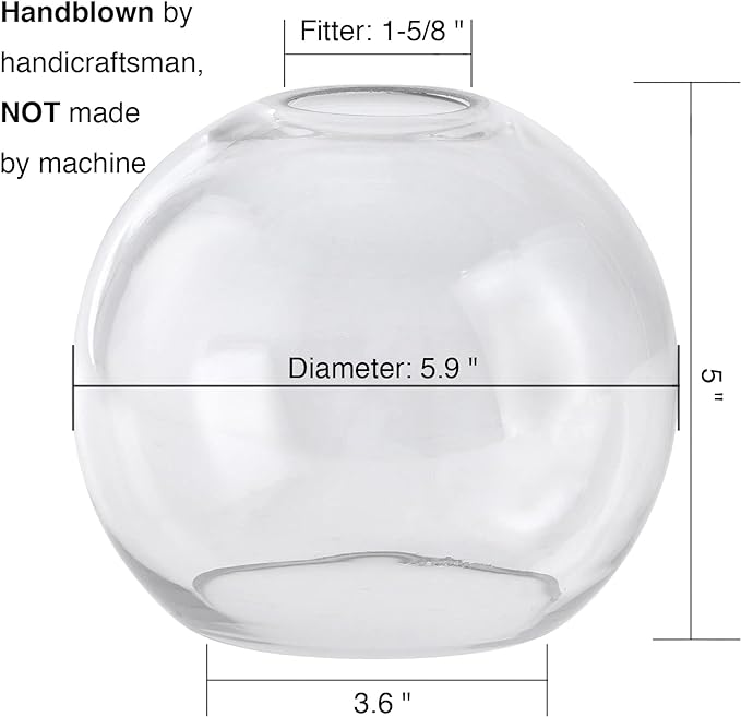 GoldSwift 3 Pack Clear Glass Globes for Light Fixtures Replacement, 5.9" Diameter, Clear Round Glass Globe Lampshade Cover for Pendant Light Wall Sconce Chandelier, 1-5/8 Inch Fitter